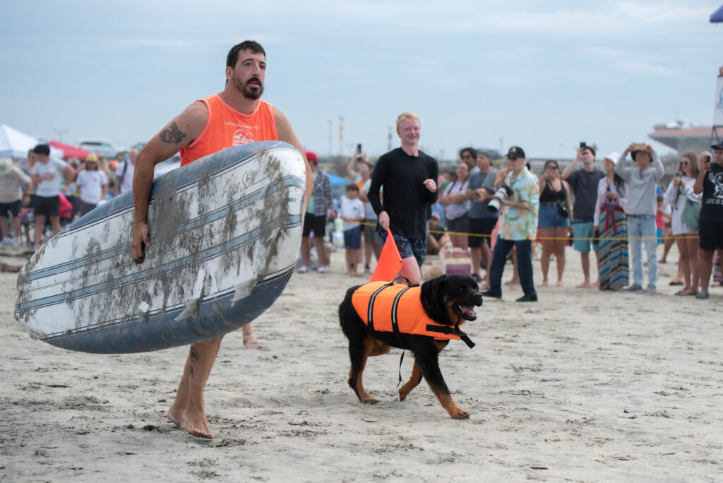 Dog & owner & board