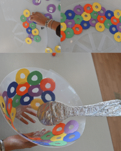 Assembling the Fruit Loops for DIY Halloween Pet Costume